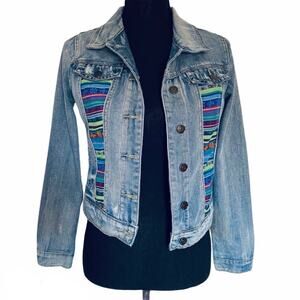 Love Culture 90’s Multi Striped Light Wash Denim Jean Jacket Women's S Small